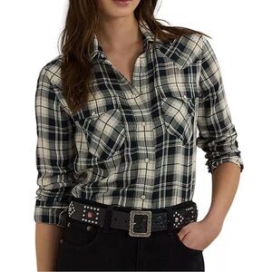 Lauren Ralph Lauren Black and White Plaid Herringbone Button Down Shirt